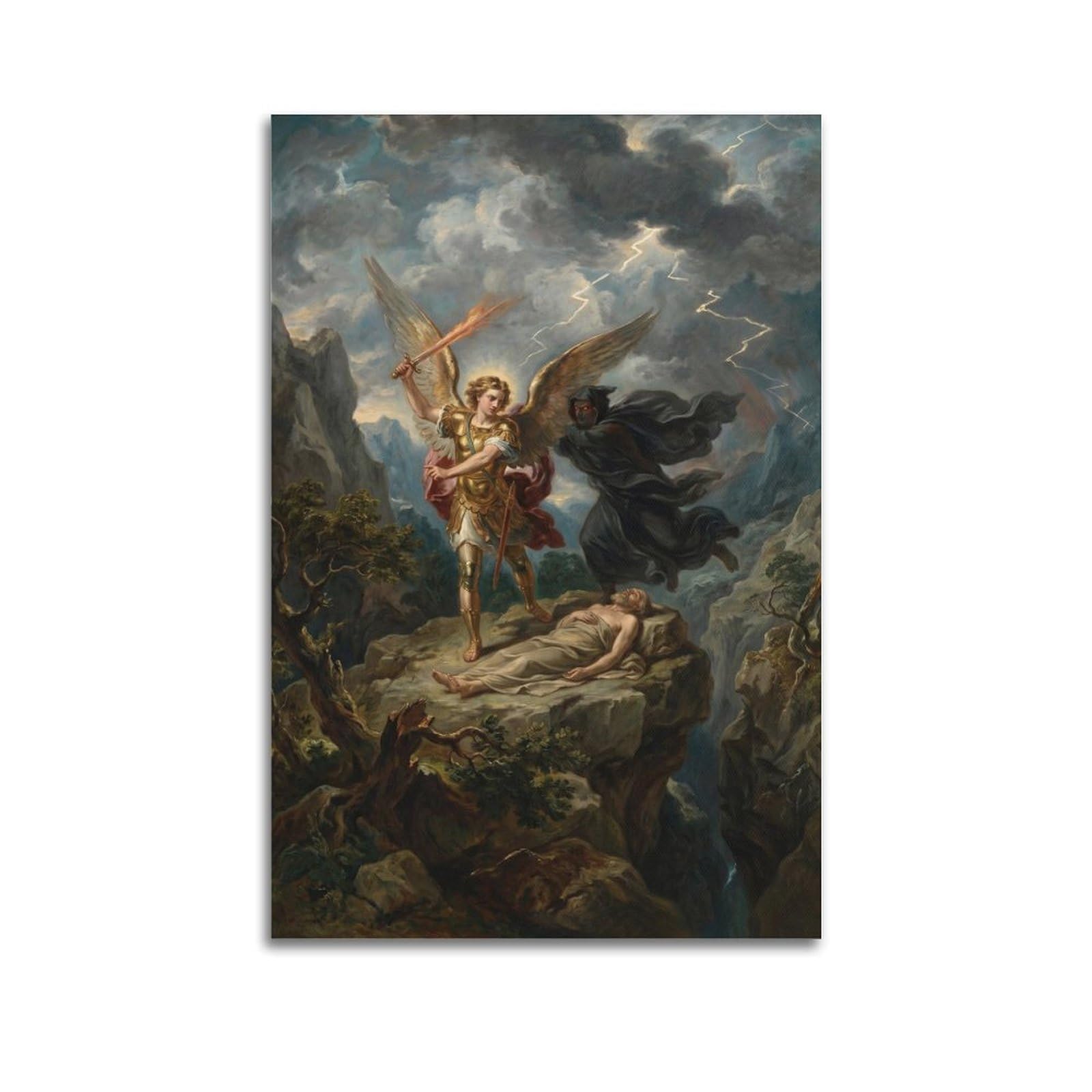 OKNGB Bible Christian Poster St. Michael Archangel Vs Satan Decorative Painting Canvas Art Picture 20x30inch(50x75cm)