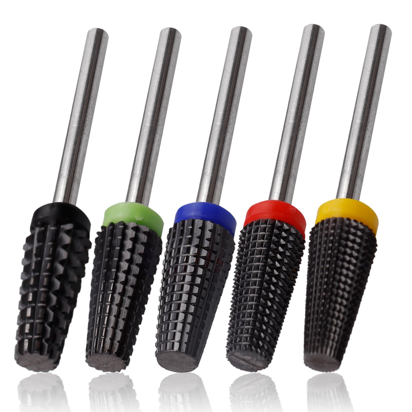 Mesee 5 Pieces Ceramic Nail Drill Bits, 3/32" Shank Professional Nail File Drill Bit Set XF F M C XC Tapered Barrel Nail Bits Acrylic Nails Polish Cuticle Removal Bits for Manicure Pedicure Nail Care