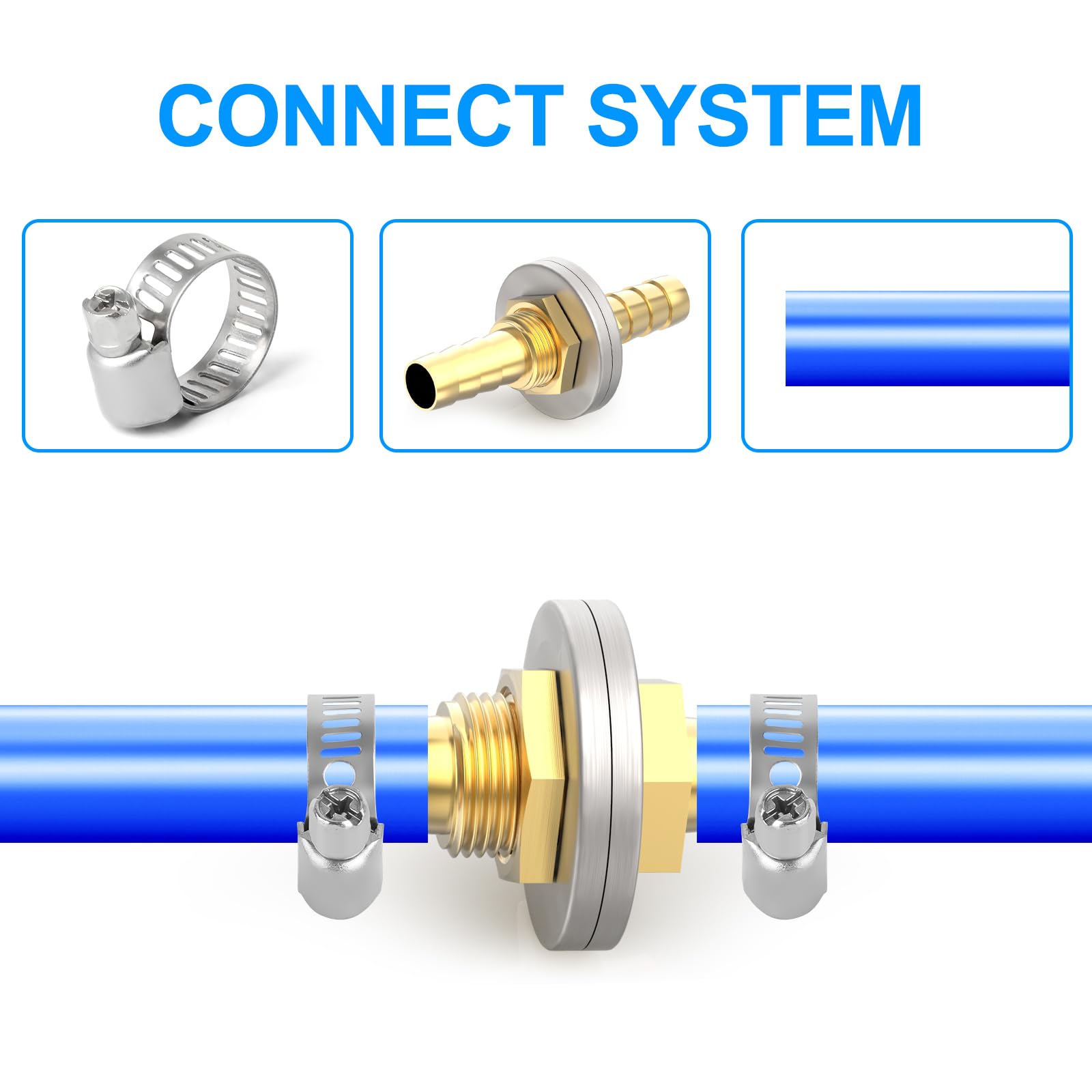 5 sztuk 8 mm do 8 mm mosiężny wąż Barb Thru-Bulk Head Hex prosty Union Fitting z 10 sztukami obejm do węża