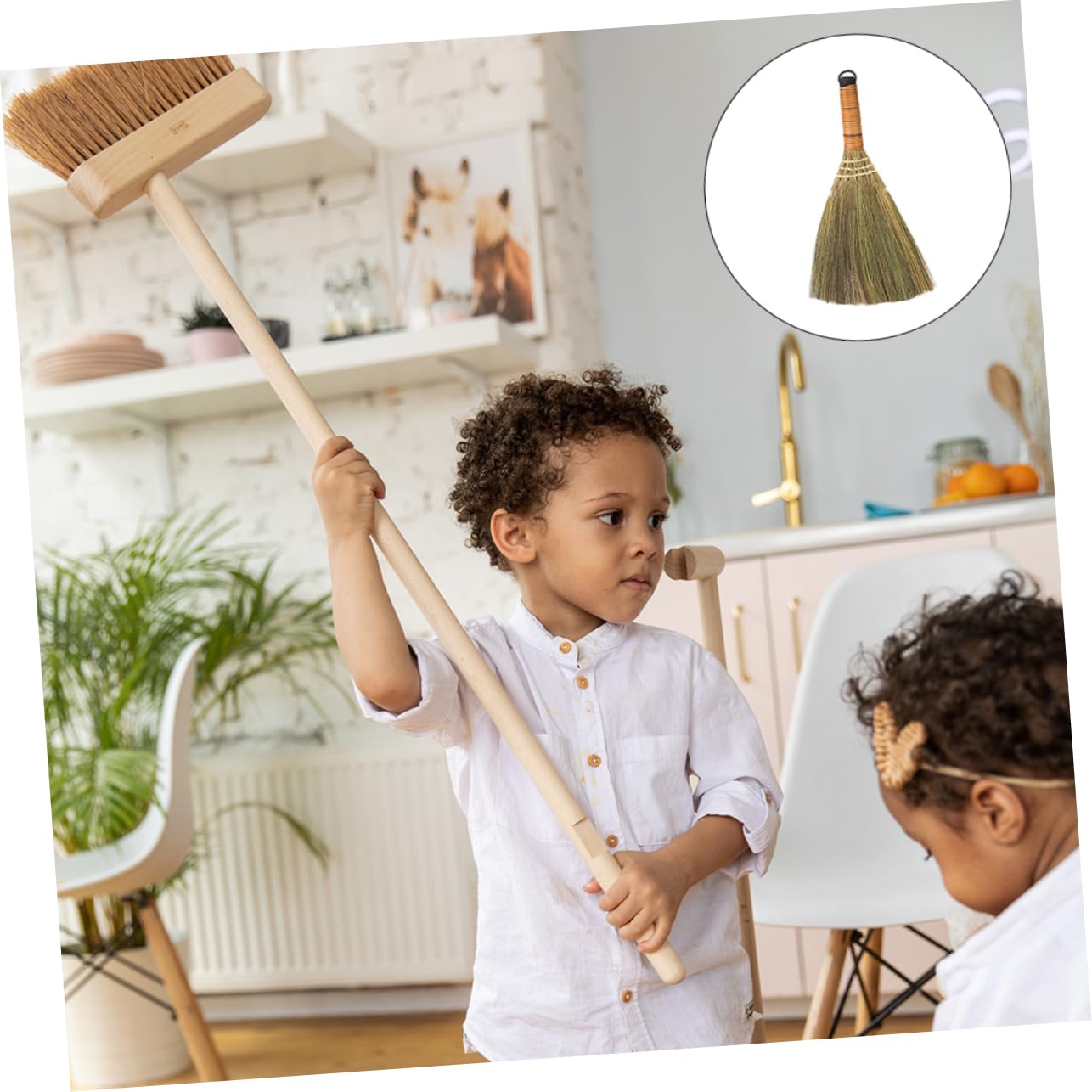 NOLITOY Natural Material Small Broom Wood Desktop Cleaning Broom Dustpan and Kit