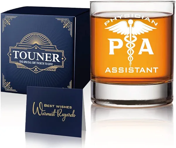 TOUNER PA Physician Assistant Whiskey Glass with Gift Box, Nurse Gift for Dentist, Dental, Medical, Hygienist, Doctor, Nurse, Coworker, Retirement Gifts for Nurse, Graduation Gift for Nurse