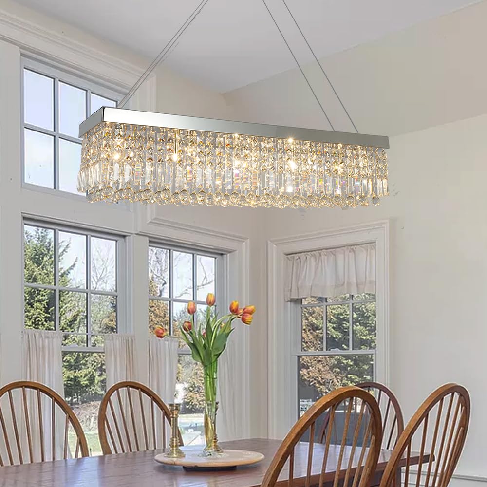 Modern Rectangle Crystal Chandeliers for Dining Room 8-Light Luxury ...