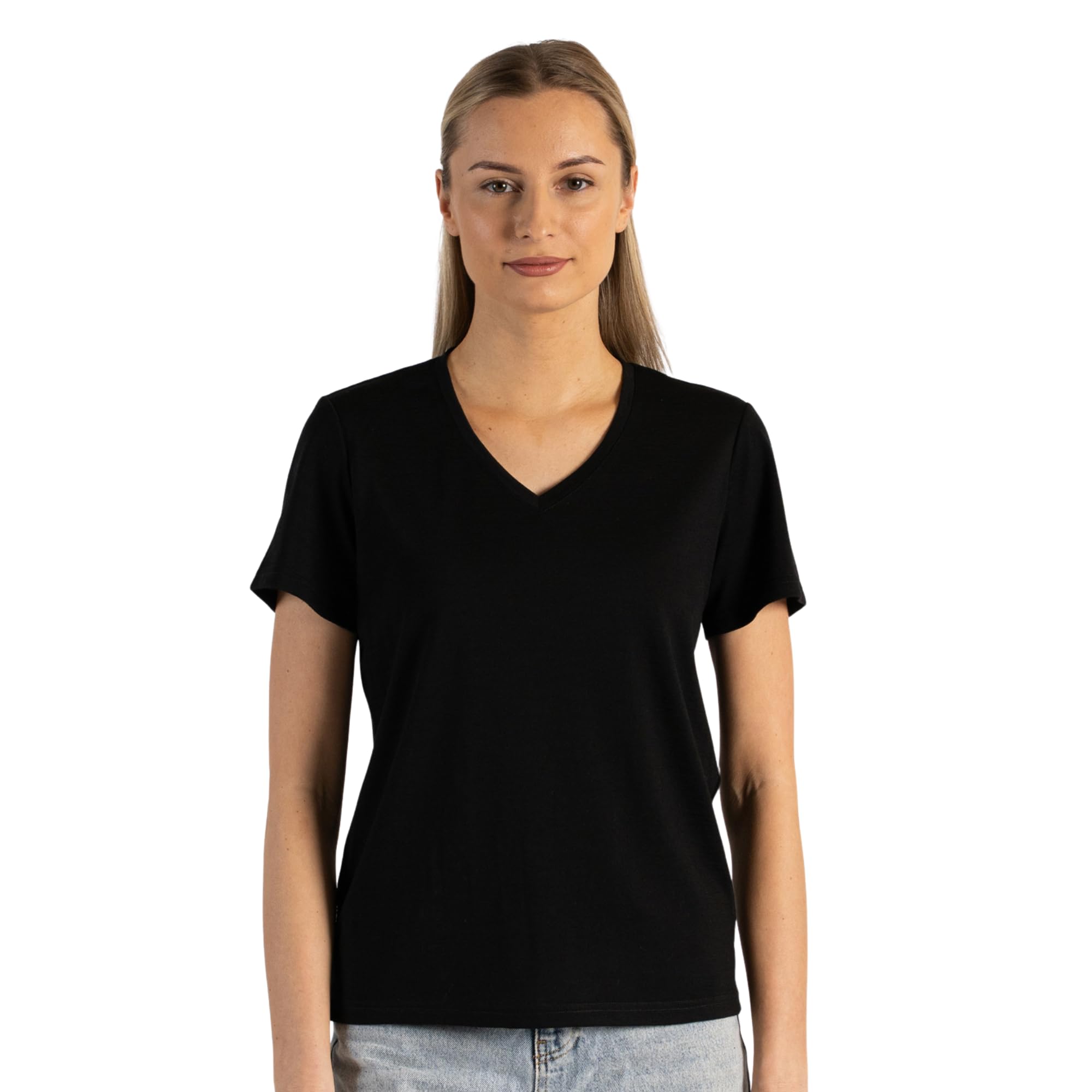 menique Maglietta da donna in 100% merino, a maniche corte, girocollo, protezione dai raggi UV, UPF 35, leggera, traspirante, termica, estiva, per escursionismo, corsa, fitness