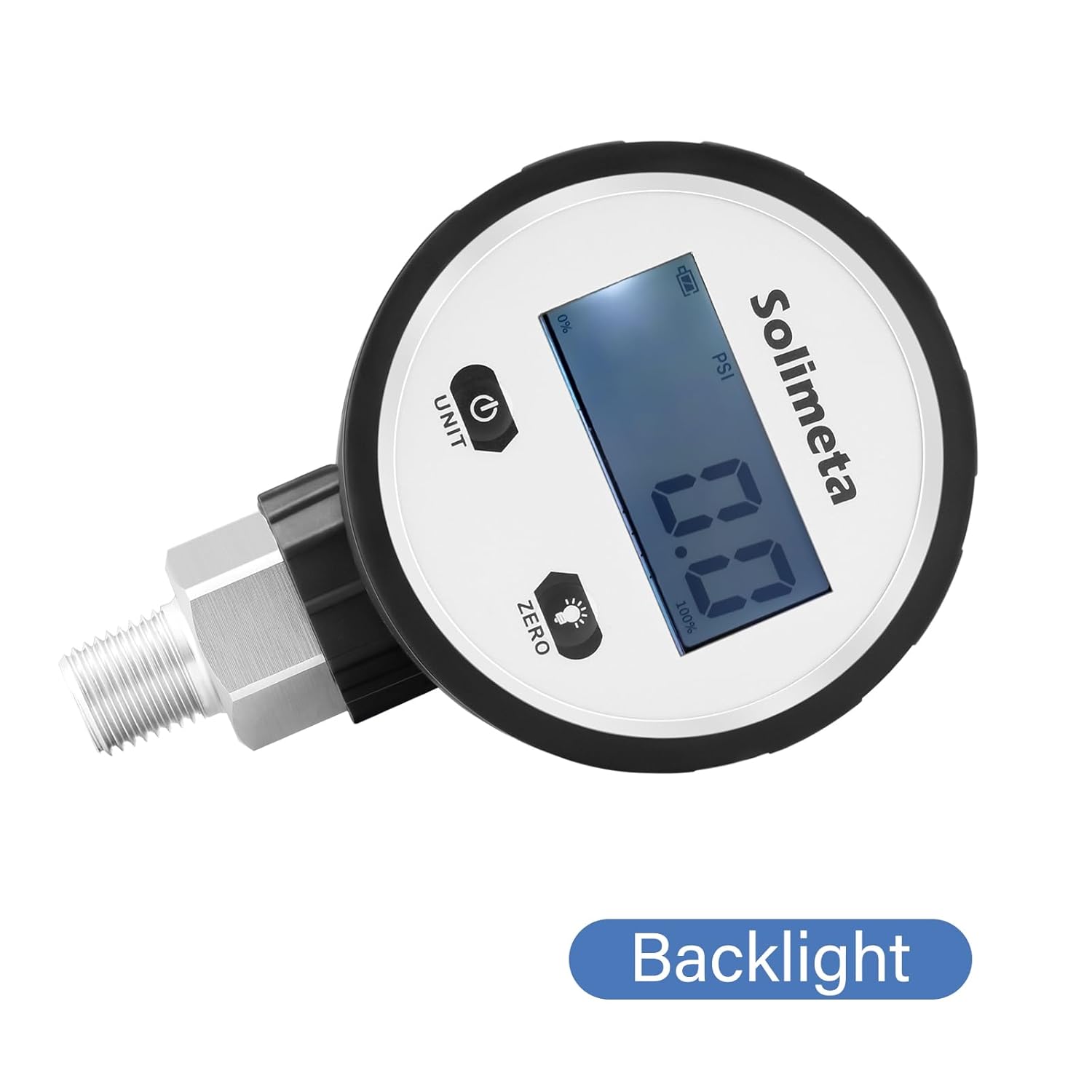 Solimeta Digital Vacuum Pressure Gauge, 2-1/2" Dial Size, 1/4" NPT Lower Mount, -15 psi-0