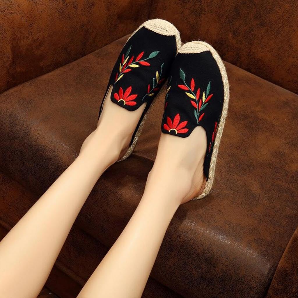 calandis CALANDIS™ Embroidery Flats Slip on Mesh Loafers Espadrilles Casual Boat Shoes 37 Black | Flats & Oxfords | Womens Shoes-picture-38