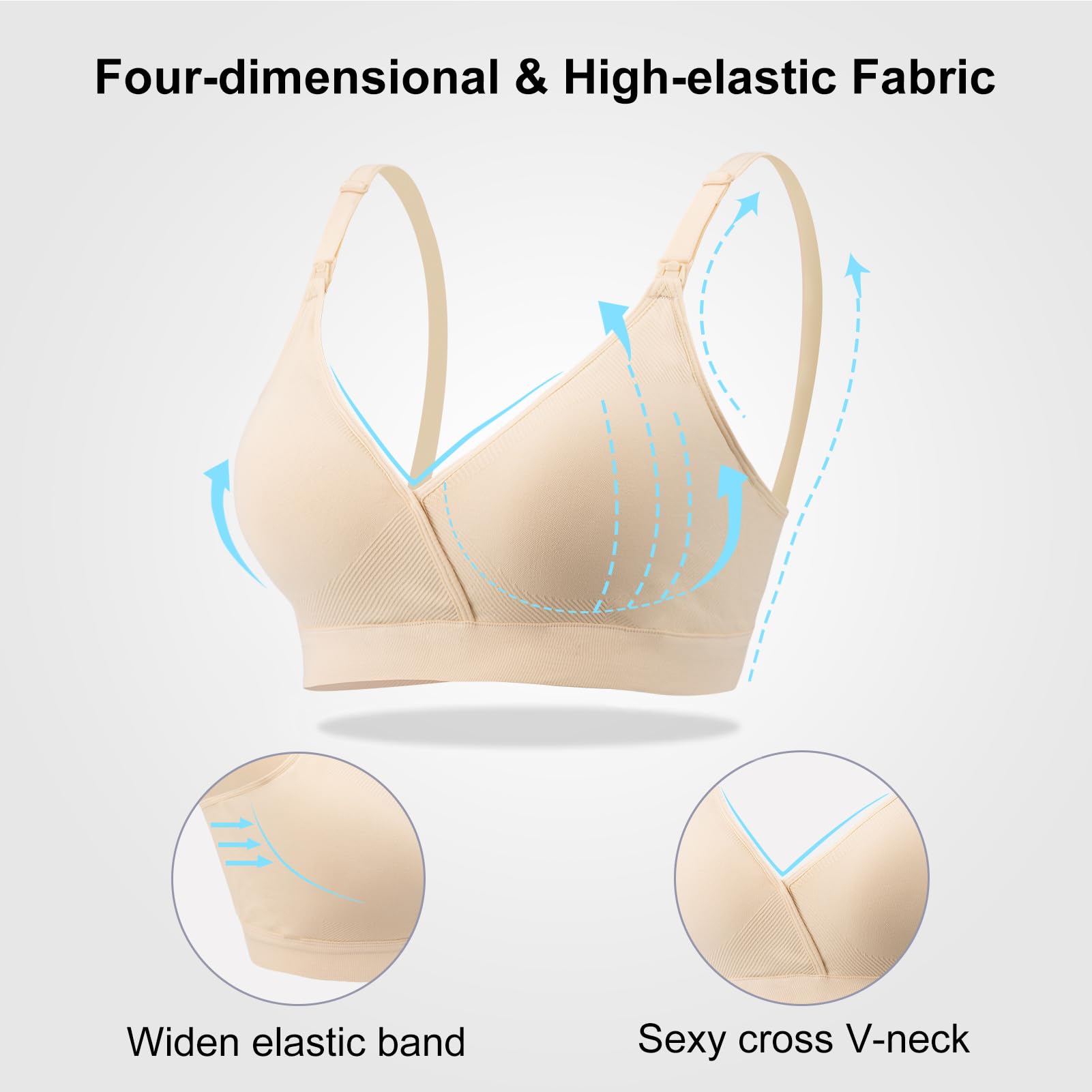Vinfact Set da 3 Reggiseni Allattamento Senza Cuciture Reggiseno Premaman Cotone Morbido con Imbottito Reggiseno Gravidanza Senza Ferretto, Design Sexy con Scollo a V