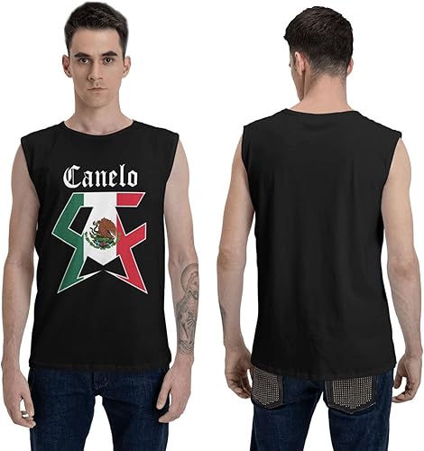 Miniatura 7 de Camiseta sin mangas para hombre, camiseta de manga de algodón, cuello redondo, camisetas gráficas clásicas, color negro