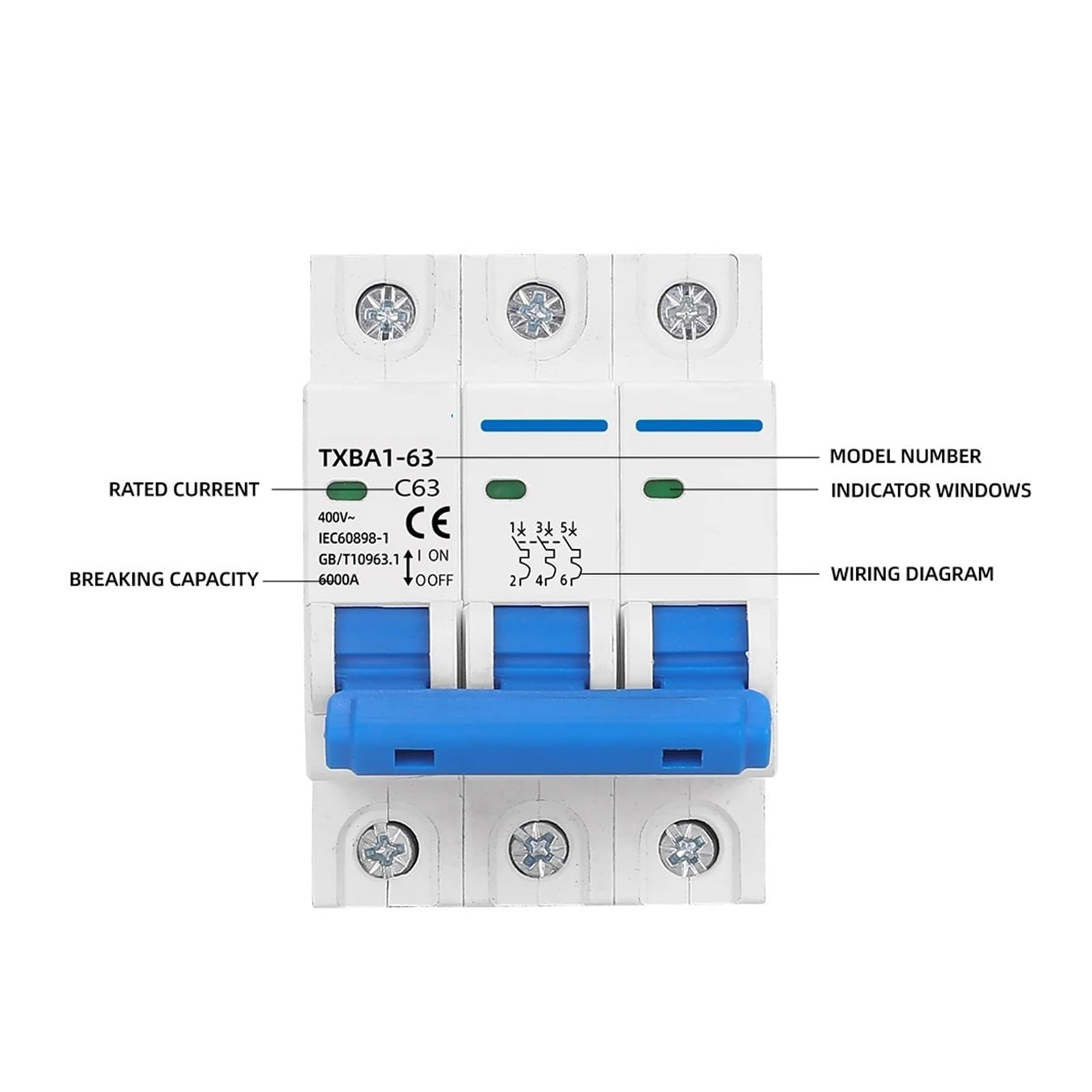 Wyłącznik automatyczny 1P, 2P, 3P, 4P, 230 V, 400 V, 6KA, przełącznik powietrza, 10A, 16A, 20A, 32A, 40A, 50A, 63A, zabezpieczenie przed przeciążeniem i zwarciem