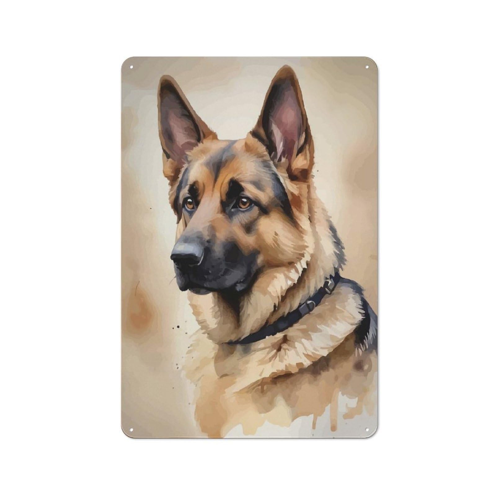 Junmoney German Shepherd Watercolor Tin Sign 30X20cm With For Café Or Home Bar, Rustic Decor, For Café-Style Decor Fans