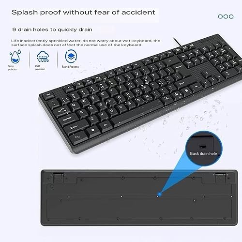 Miniatura 5 de Teclado con cable, teclado con cable de 104 teclas con teclado numérico, indicadores LED, ergonómico, cómodo juego y enchufe para WindowsMacPC tapa