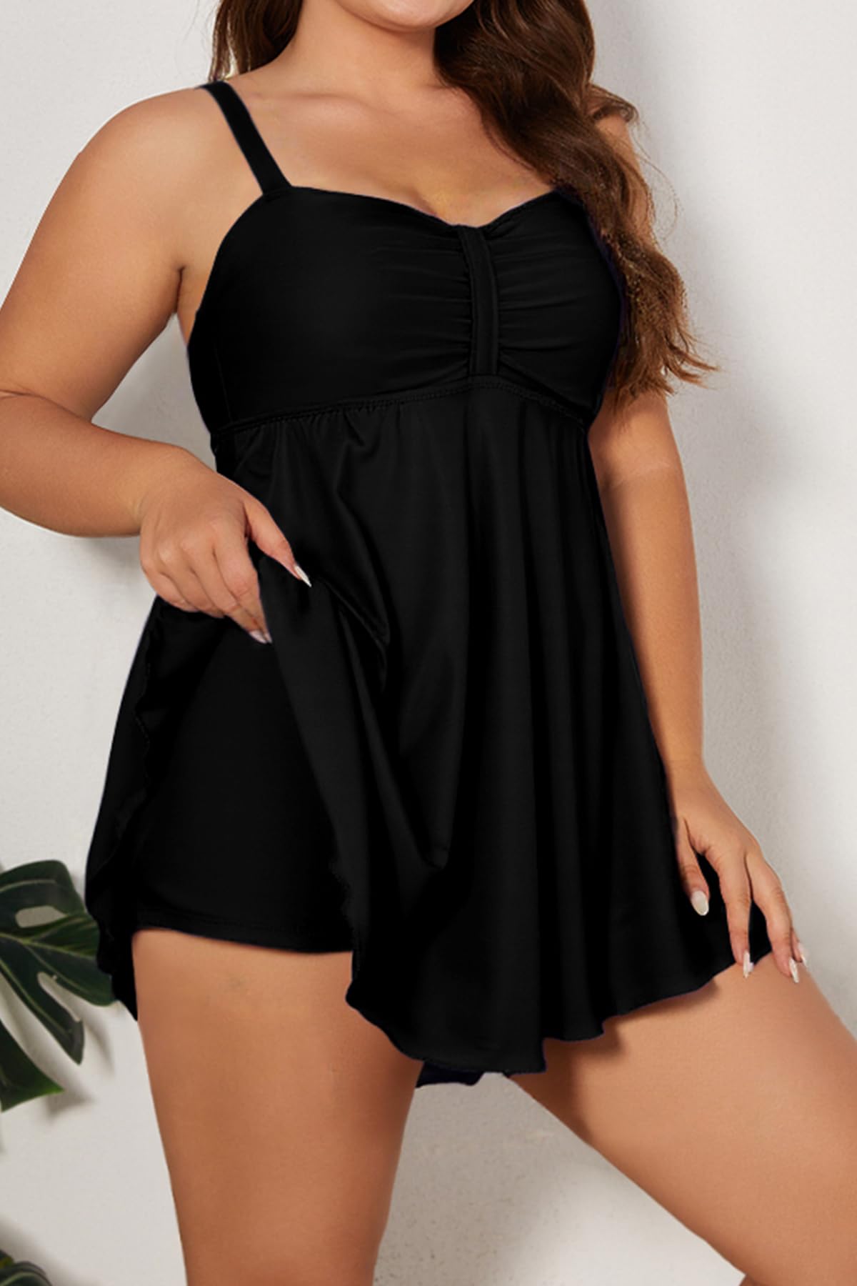 SHEKINI Robe de bain grande taille pour femme - Contrôle du ventre - Imprimé - Rembourré - Réglable - Maillot de bain une pièce avec short