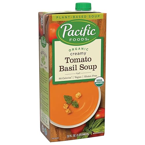 Pacific Foods - Sopa cremosa orgánica vegana de tomate y albahaca, 32 onzas (paquete de 4)