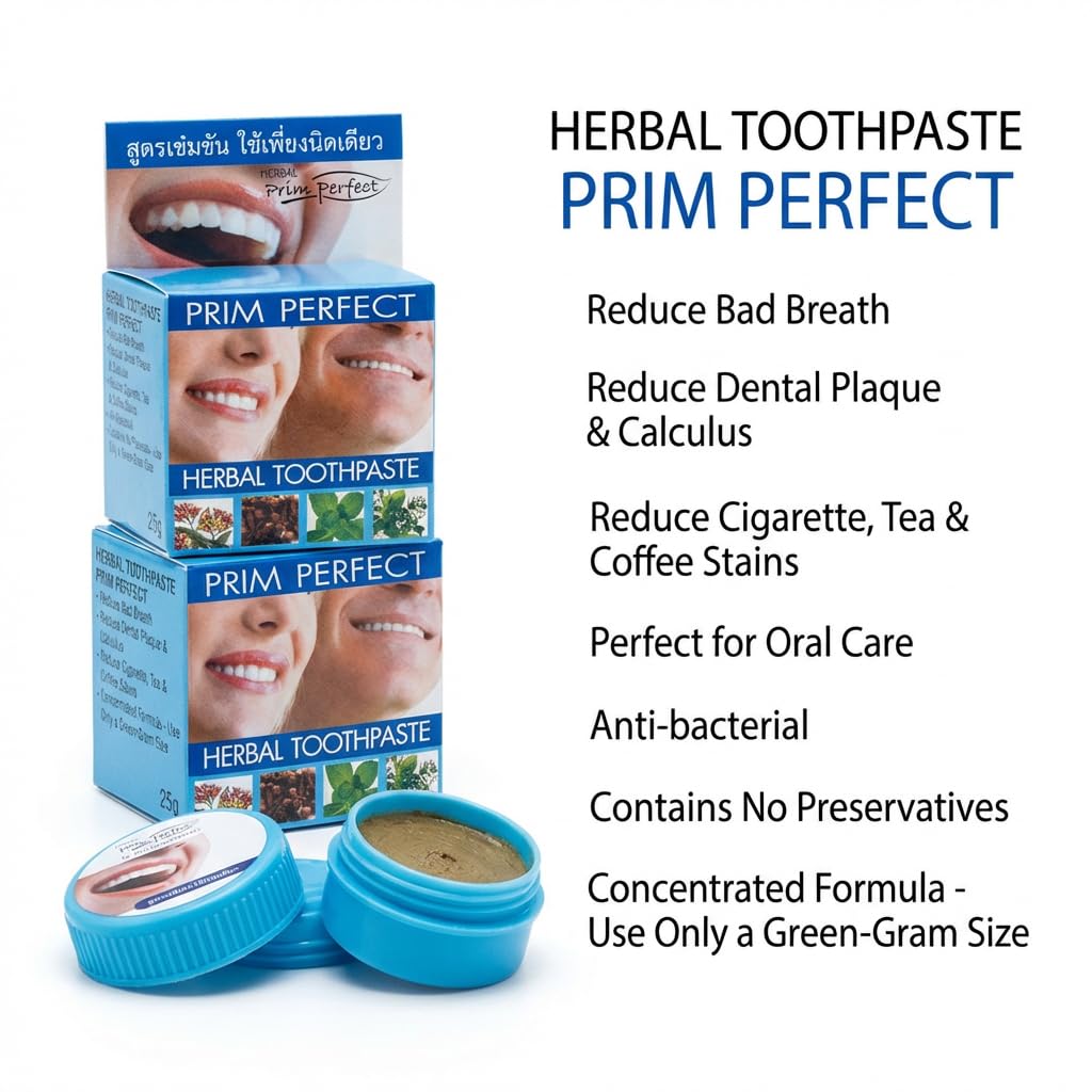 Prim Perfect Dentifrice Herbal aux Extraits de Plantes Menthol Camphre Girofle - Soin Buccal Quotidien - Lot de 2 x 25g