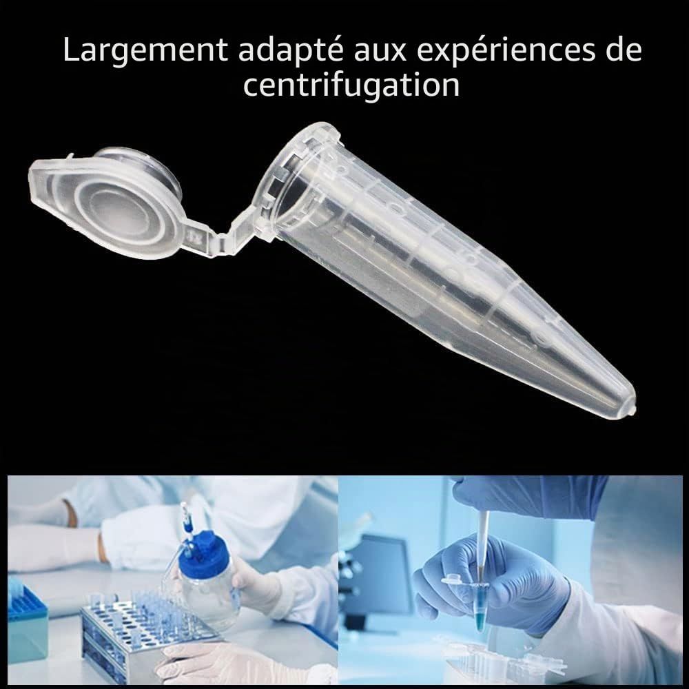 100 Pièces 1.5ml Tube à Centrifuger en Plastique Conique Tubes de Laboratoire Conteneurs D'échantillons avec Snap Cap pour l'analyse d'échantillons en Laboratoire