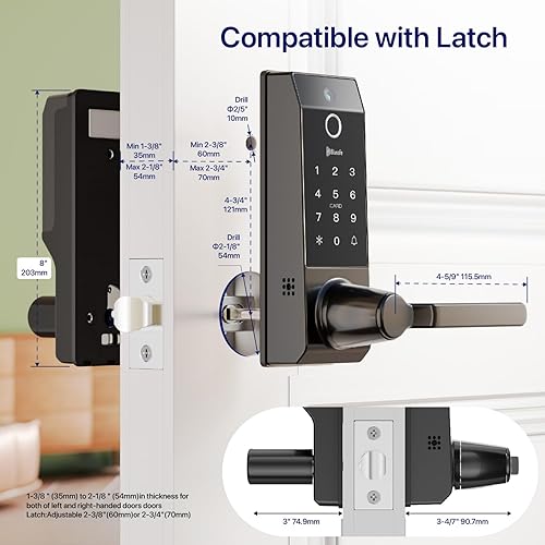 Miniatura 3 de Cerradura inteligente para timbre de puerta con huella dactilar para propietarios de viviendas o padres, cerradura de puerta con cámara y manija de