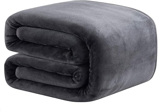 CLOTHKNOW Dark Grey Throw Blanket King Size Flannel Plush Grey Bed Blanket Throw California King Size Soft Bed Blankets Ultra Soft Cozy 90"102"