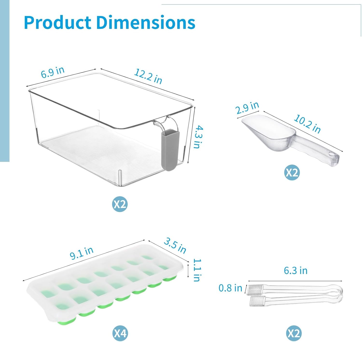 Ice Bin Set – 10 Clear Plastic Ice Buckets, Includes Tubes, Scoop, And Tongs For Refreshing Drinks