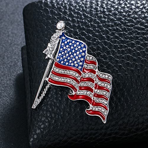Image of USA Flag Lapel Pin Cute Rhinestone Painting Oil Enamel Brooch Crystal Flagpole Bag Clothes Fashion Jewelry American Flag Badge