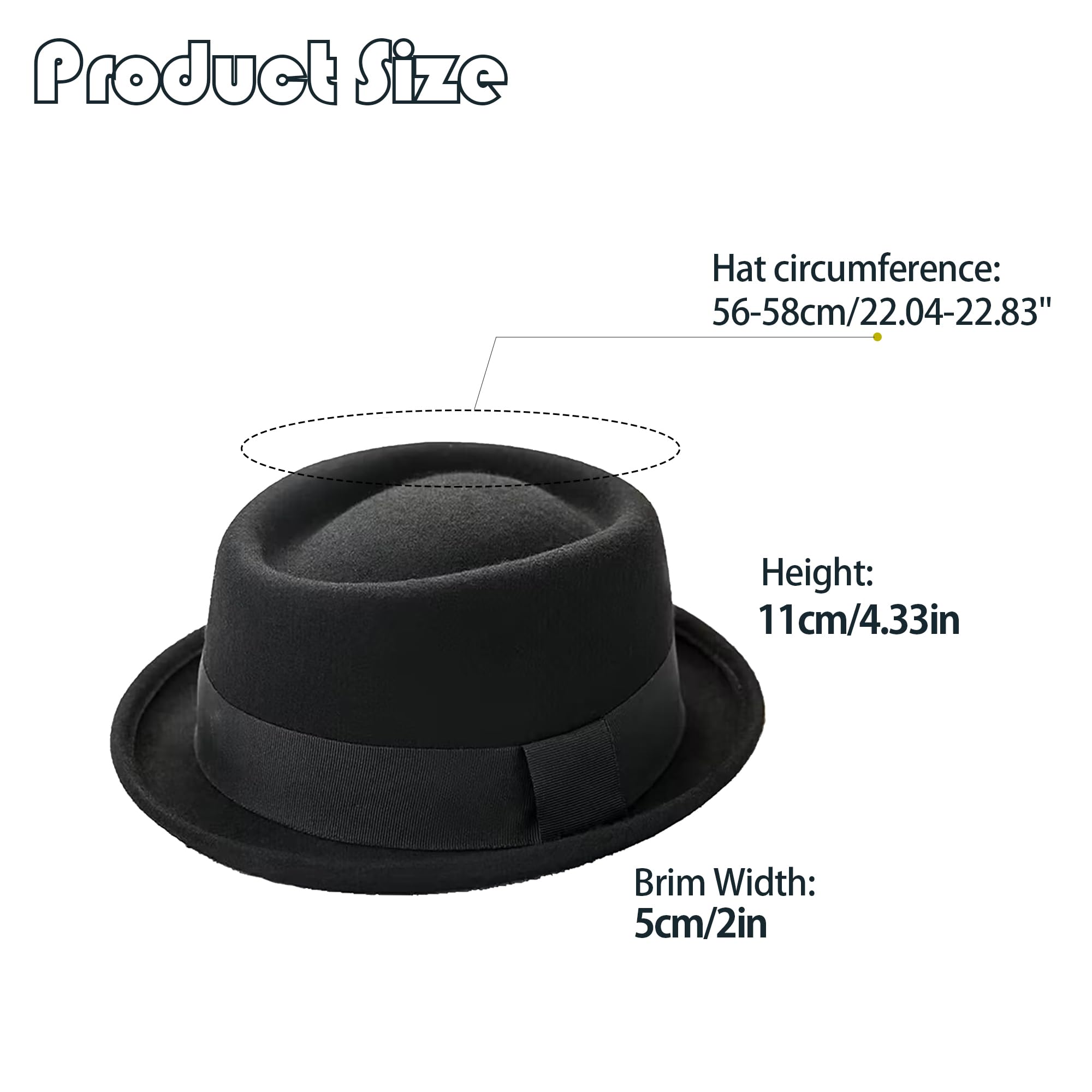 INOGIH Pork Pie Bombette en feutre de laine Porkpie Boater Derby Chapeau Fedora pour homme femme (S/M)