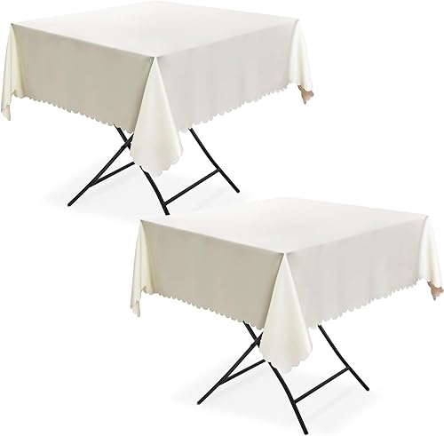 LUSHVIDA Paquete de 2 manteles cuadrados color marfil de 54 x 54 pulgadas, manteles de microfibra lavables resistentes al agua, manteles decorativos