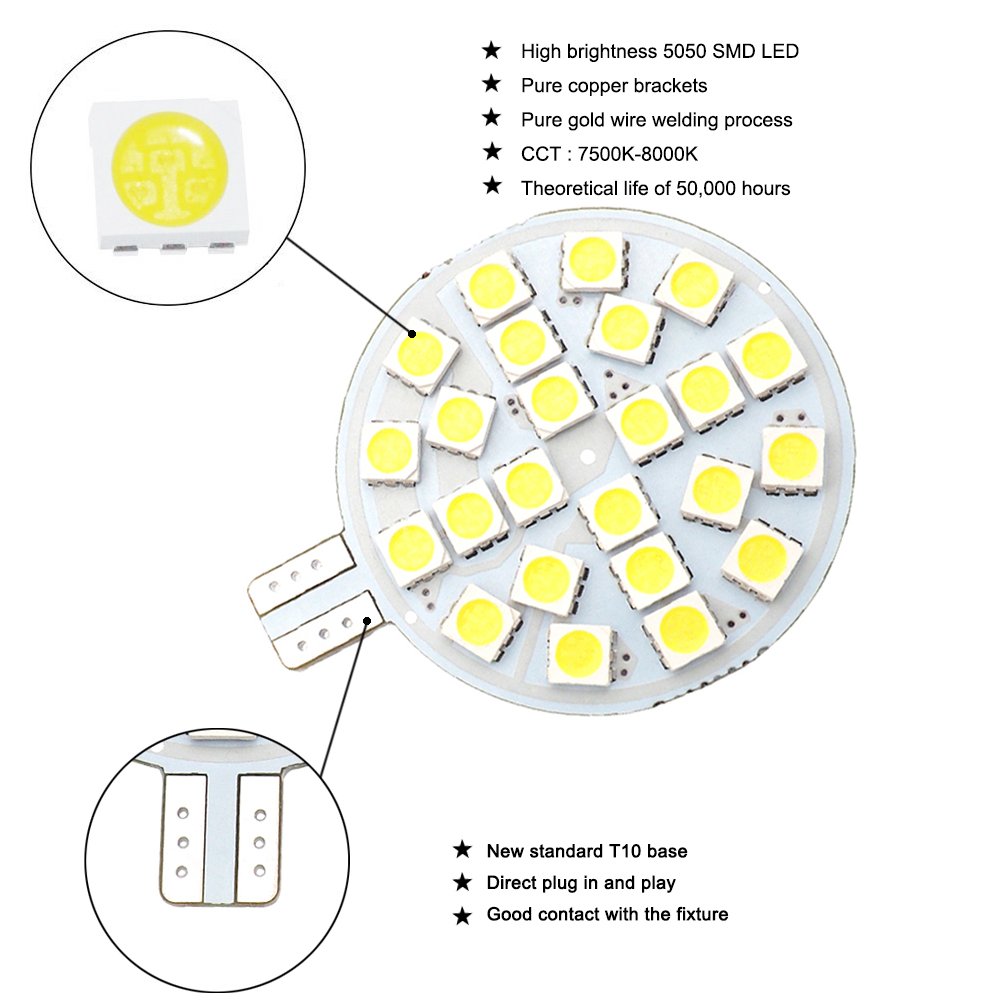 Grv T10 921 194 lampadina LED 24 – 5050 SMD super luminoso lampada 12 V AC/DC 12 V -24 V per camper barca Iandscaping soffitto a cupola luci interne (° generazione)