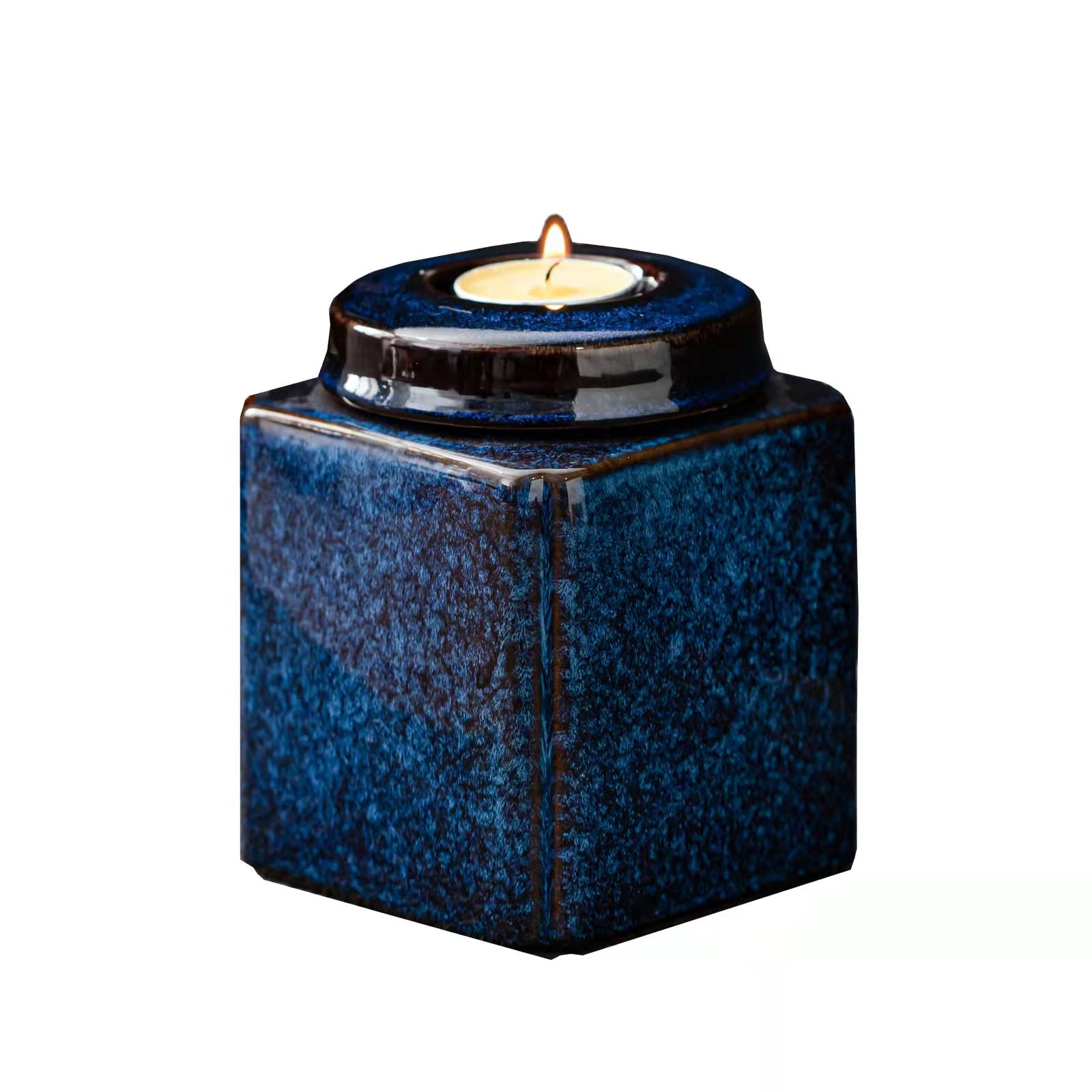 Decorative Urns for Human Ashes — Medium Ceramic Urns for Human Ashes Adult, Ashes Keepsake - Fits a Small Amount of Cremated Remains - Display Burial at Home or Office Decor (Blue Famble Blaze Urn)