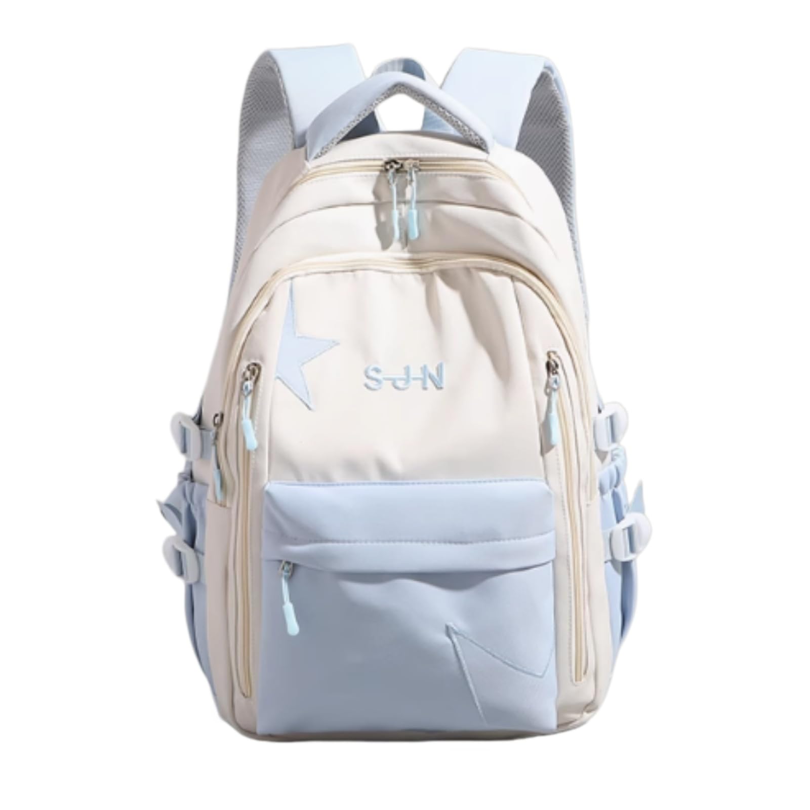 Zaino Star Ricamo Colore Blocco Zaino, Grande capacità Scolastico Casual per L'uso di Viaggio degli Adolescenti-Sky Blue