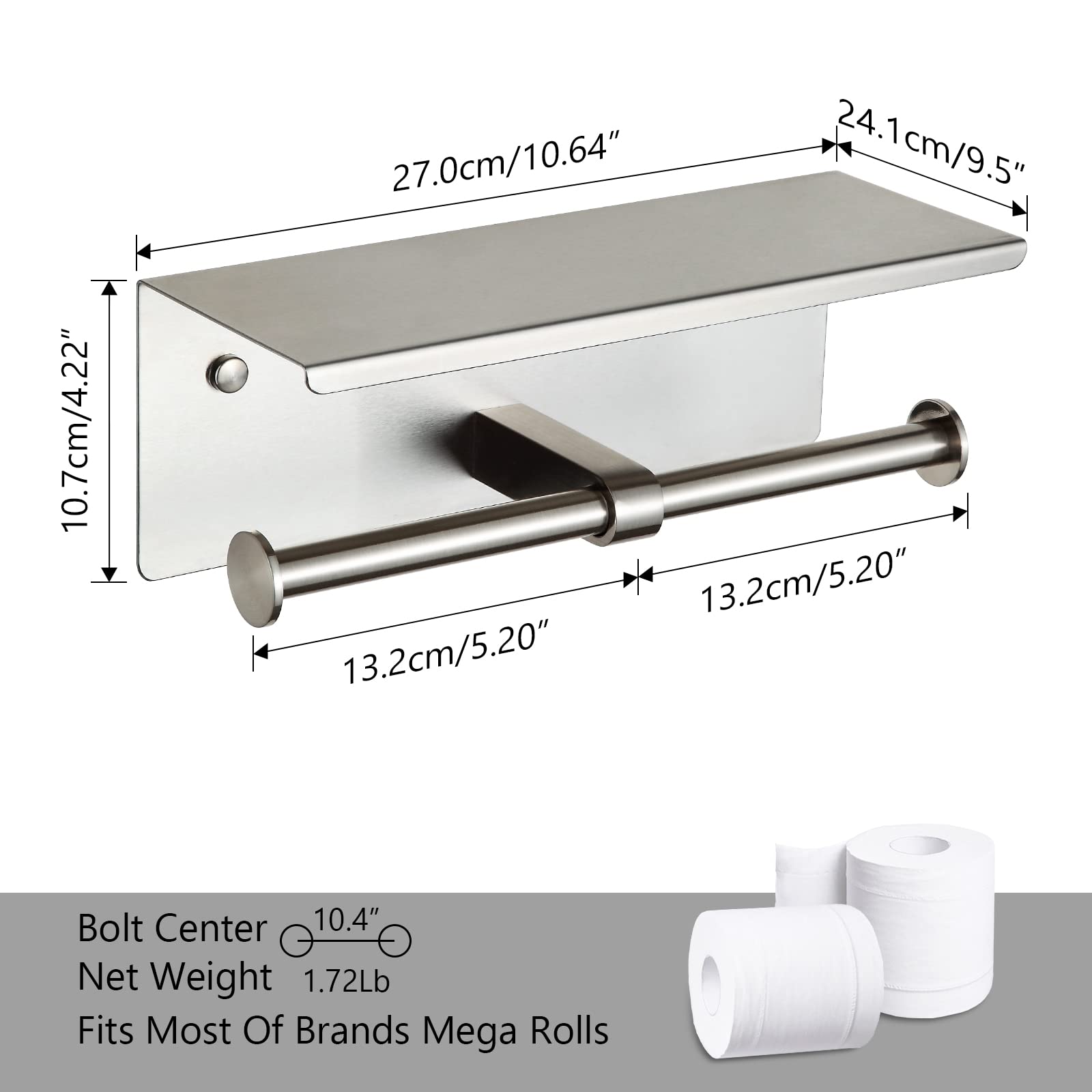 Double Toilet Paper Holder with Shelf Brushed Nickel Toilet Paper Holder Wall Mounted — Amazon image 5
