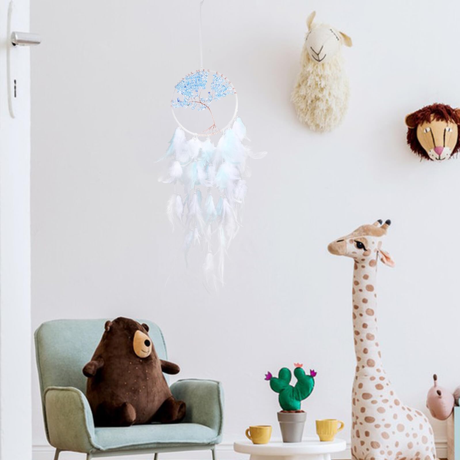 TOYANDONA Atrapasueños de Pared Árbol Vida Colgante con Piedras de Cristal y Plumas Artificiales Decoración Artesanal para Hogar