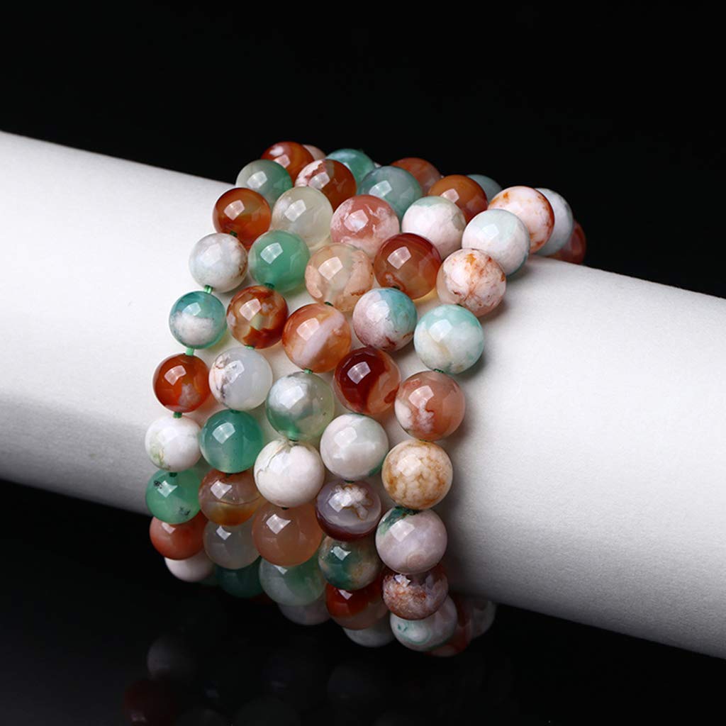 YDYDTTKD Natürliches grünes Kirschachat-Armband, einzelnes kreisförmiges rundes Perlen-elastisches Armband, farbiges schwimmendes Blumen-Achat-Armband, weiblicher Handschmuck, Geschenk 12 mm