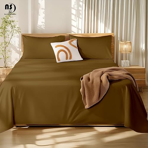 Miniatura 4 de NON Sticky cotton Juego de sábanas King de 4 piezas, 100% algodón de fibra larga, sábanas de lujo de enfriamiento suave, bolsillo profundo para