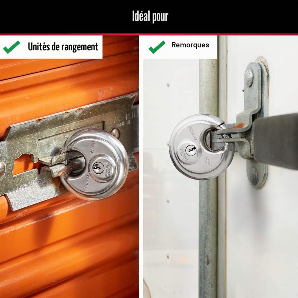 Master Lock 40TRI Lot de 3 cadenas à disque en acier inoxydable avec corps de 7,5 cm de large