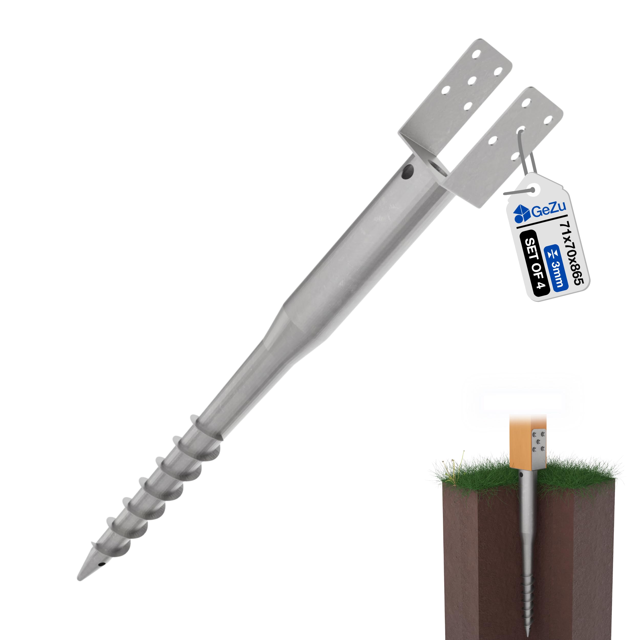 GeZu Impex Ground Screw 102 x 102 x 865 mm Hot Dip Galvanised Set of 4 Single Screw Floor Sleeves, Pole, Support Legs — view 12