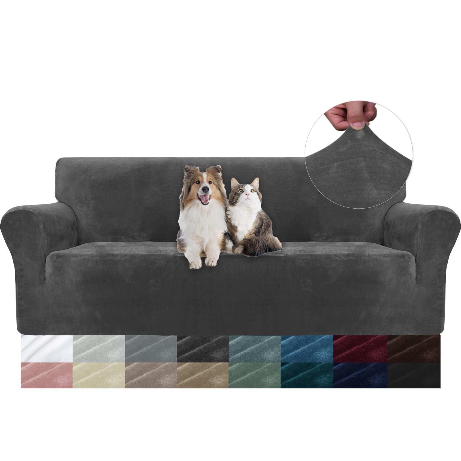 YSTELLAA Terciopelo Fundas Sofa Elasticas 3 Plazas, Fundas Sofa Ajustable, Protector Sofa Gatos Arañazo Y Perros Mascotas, Fundas para Sofa, Cubre Sofa Funda Sofá con Reposabrazos, Gris
