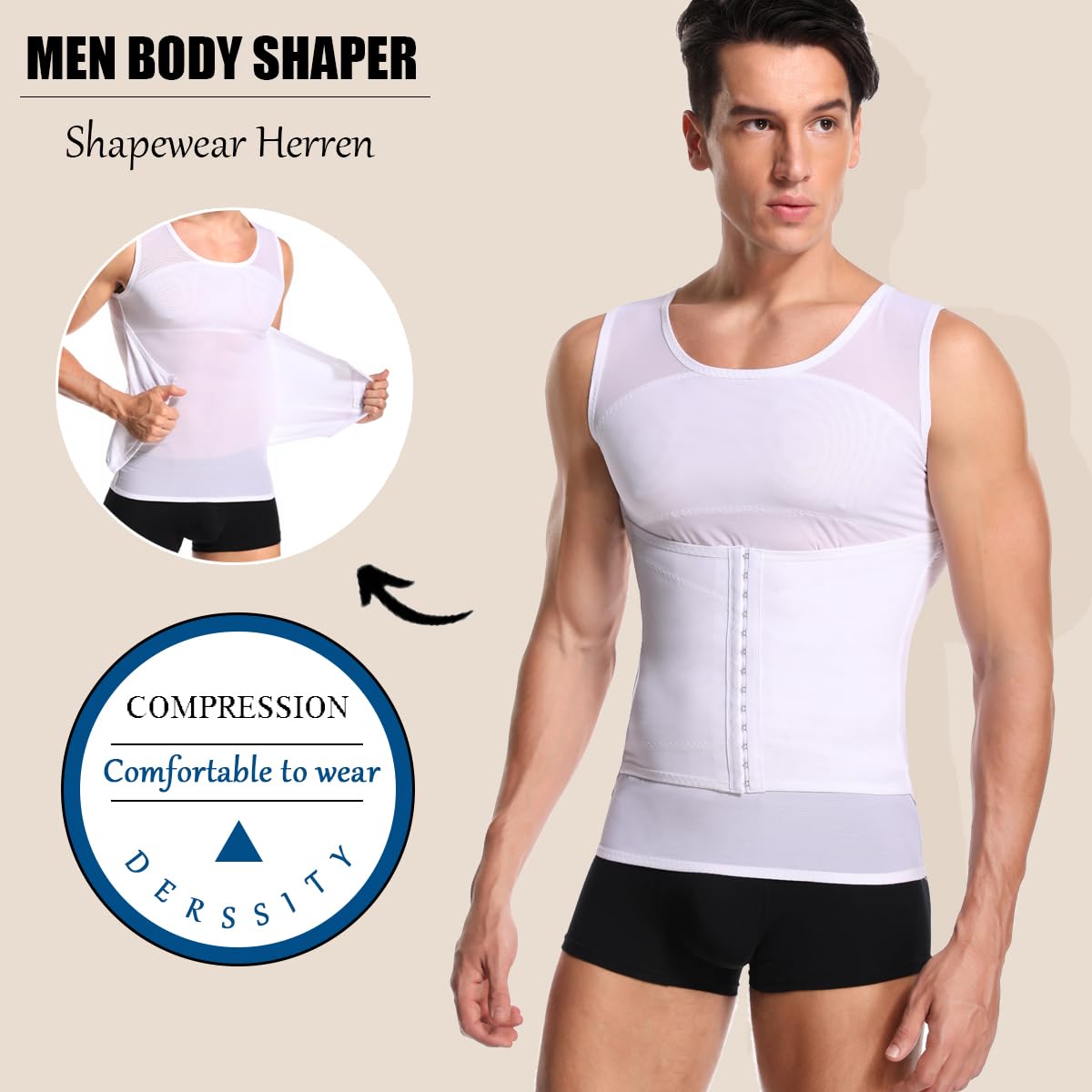 Débardeur Gainant pour Hommes Chemise de Compression sans Manches Ventre Plat Gaine Amincissante Posture Shirt Body Shaper
