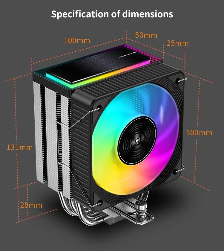 Diagram illustrating the dimensions of the JIUSHARK JF100RS CPU Air Cooler.