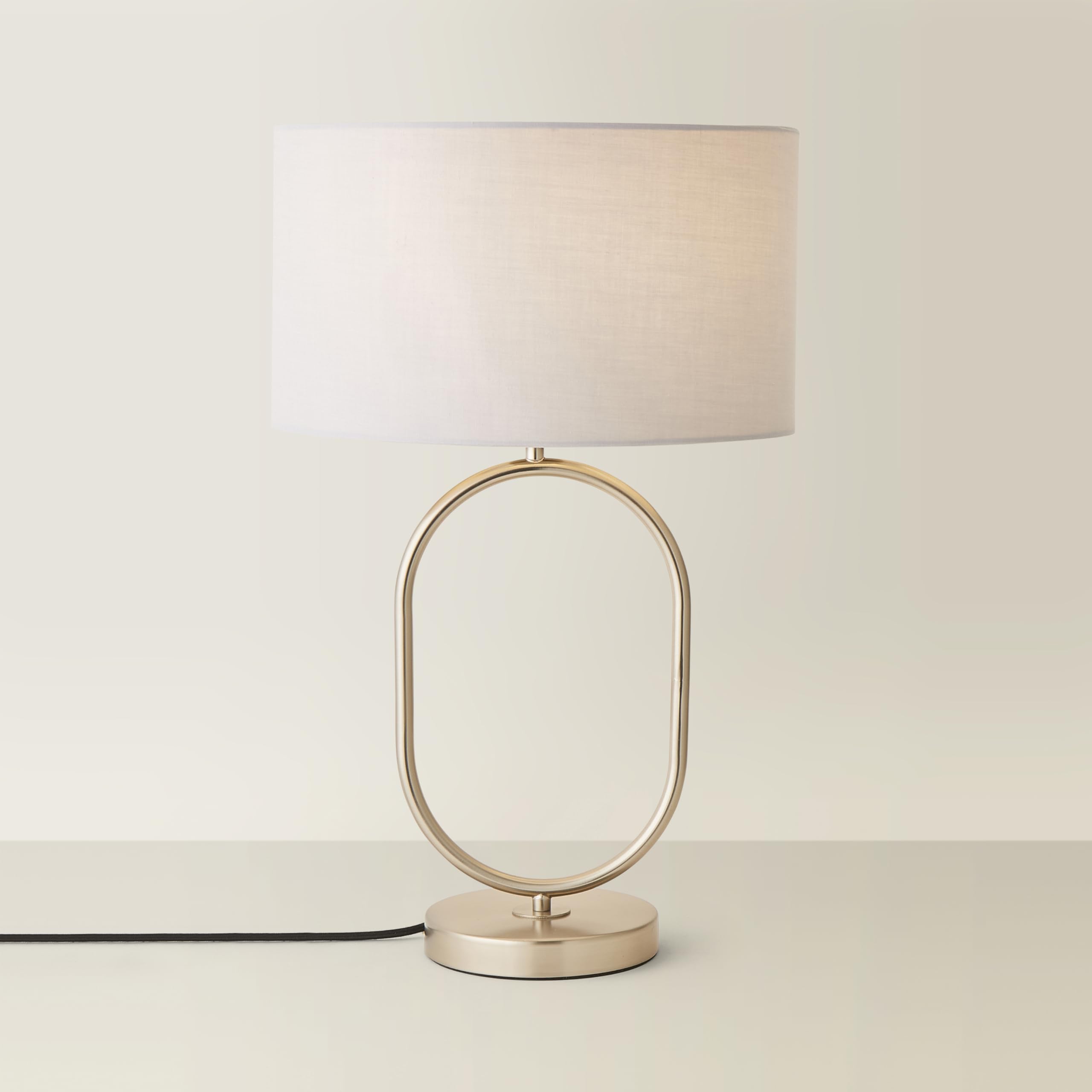 ValueLights | Antonia Grey Fabric Drum Lamp Shade Brushed Chrome Oval Table Lamp | Table Lamps, Home Décor & Improvement Essential