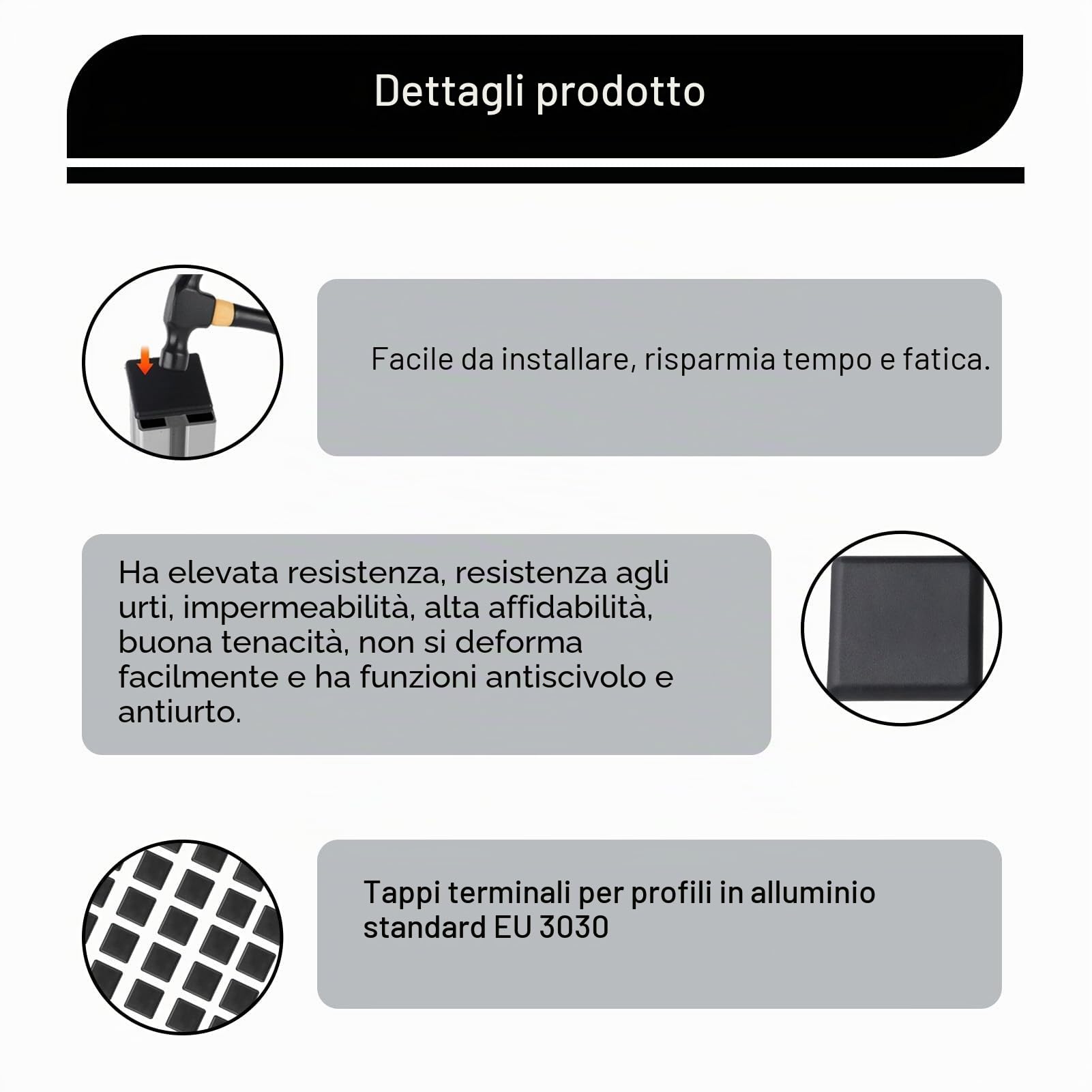 Tappi Terminali Per Profilo Alluminio 30x30, Coperture Di Finitura Per Profilati Estrusi, Protezione Estremità In Nylon Nero, Set Da 40 Pezzi