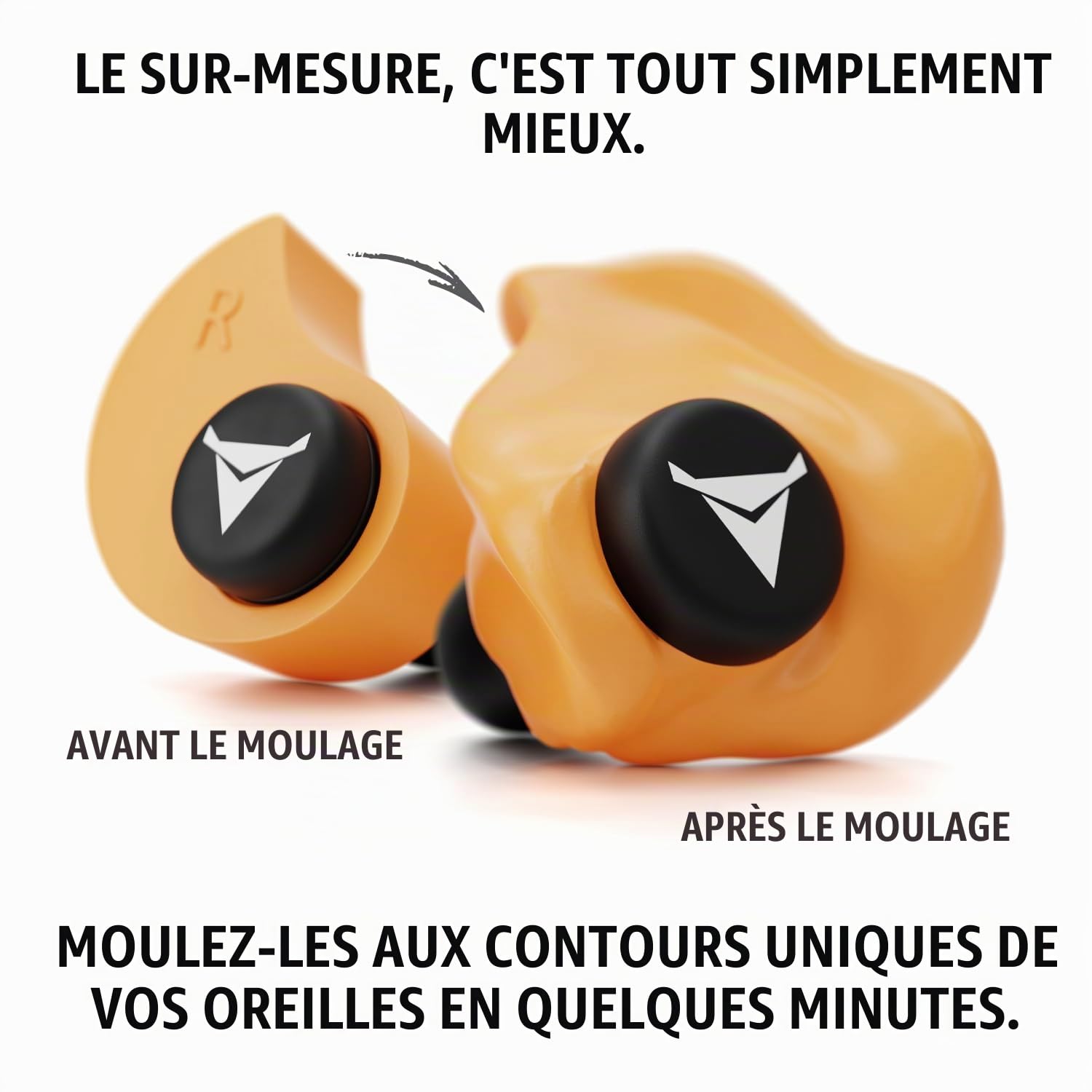Decibullz Bouchons d'oreille Pro 31 dB NRR réutilisables avec outil de moulage, étui de transport et cordon. Protection auditive pour le tir, les chantiers, les voyages, les sports automobiles et une