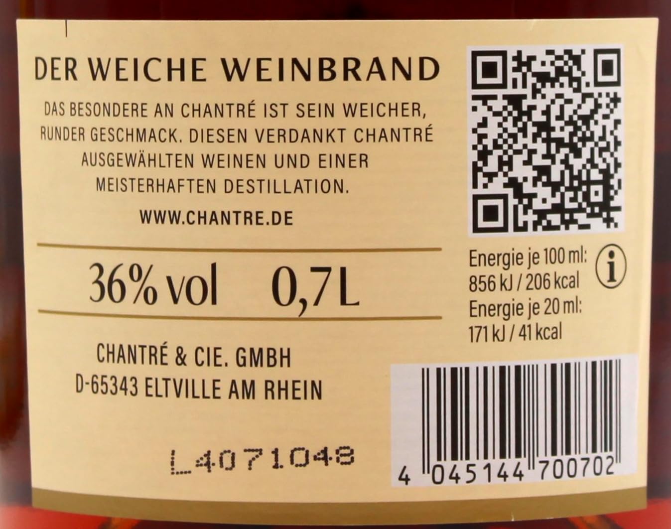Chantrè Weinbrand, 6 x 0,7 Liter