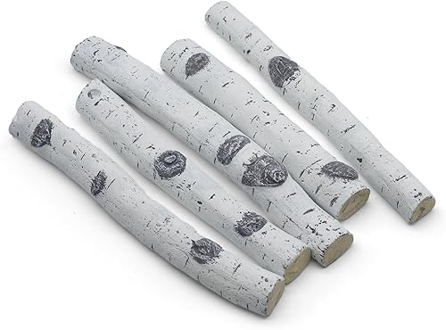 Miniatura 8 de dainiqukanhai Juego de troncos de cerámica para chimenea de gas, troncos de madera de abedul blanco para cuenco de fuego de interior y exterior,