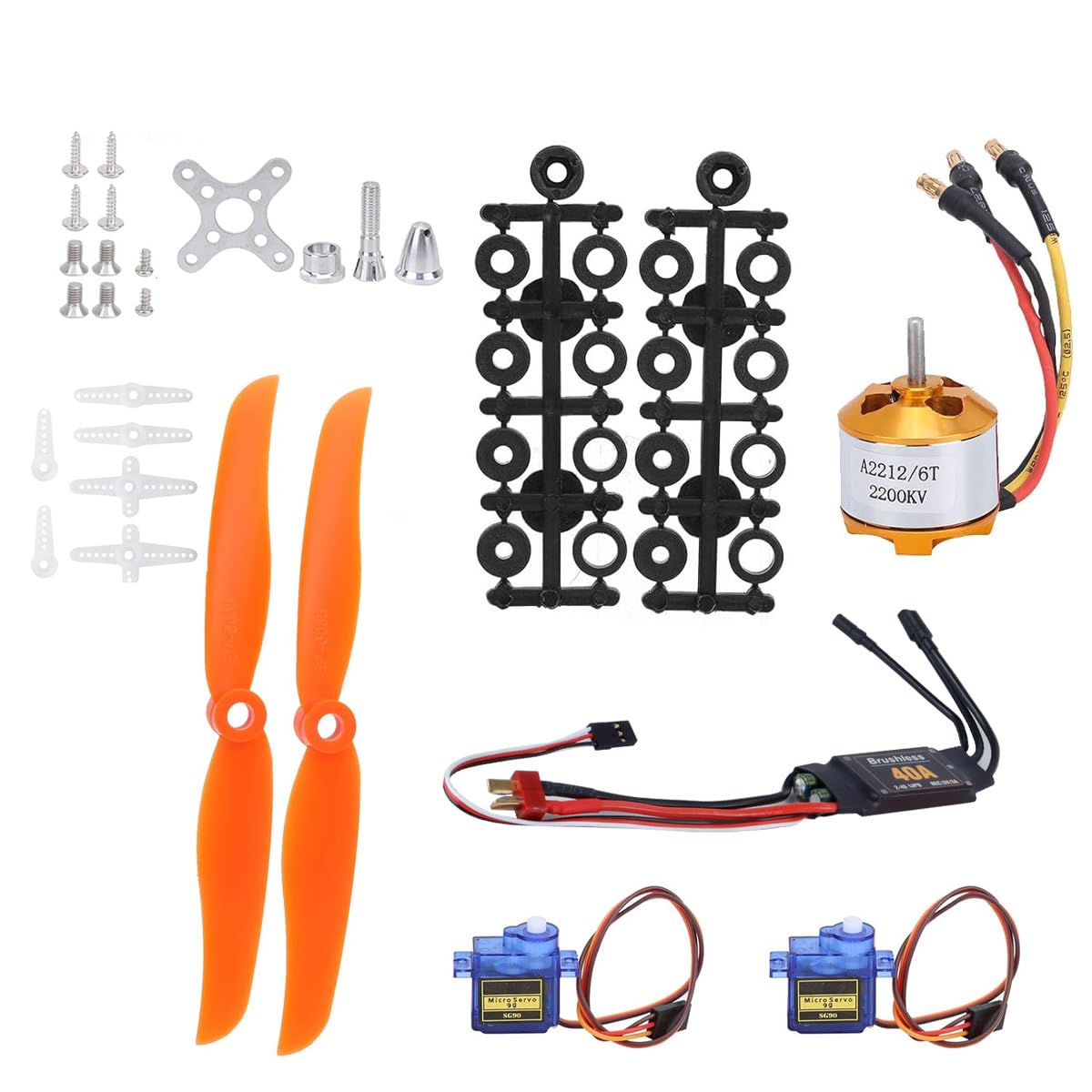 Durlo RC Aircraft Motor Combo Kit – 2212 KV2200 Brushless Motor, SG90 Servo, 40A XT60T ESC & 6035 Propeller (For RC Plane/Helicopter)