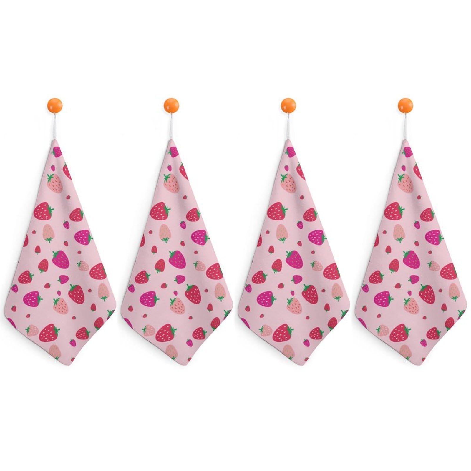 LWORZIIB 4 Piece Hanging Hand Towels, Strawberry Pattern Small Dry Hand Towel for Kitchen Bathroom