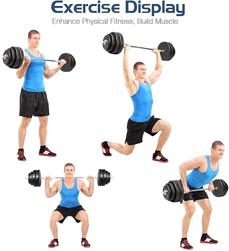 Miniatura 4 de GYMAX Juego de pesas de barra juego de pesas de 132 libras con bloqueo de estrella y 8 platos kit de pesas de levantamiento de pesas para