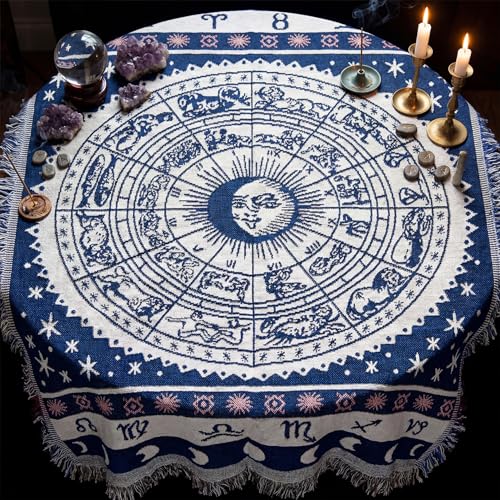 Knana Boho Tarot Cloth 35.5 x 35.5 Inches - Constellation Altar Cloth for Divination, Spiritual Meditation Mat, Cotton Woven Tapestry with Zodiac Signs