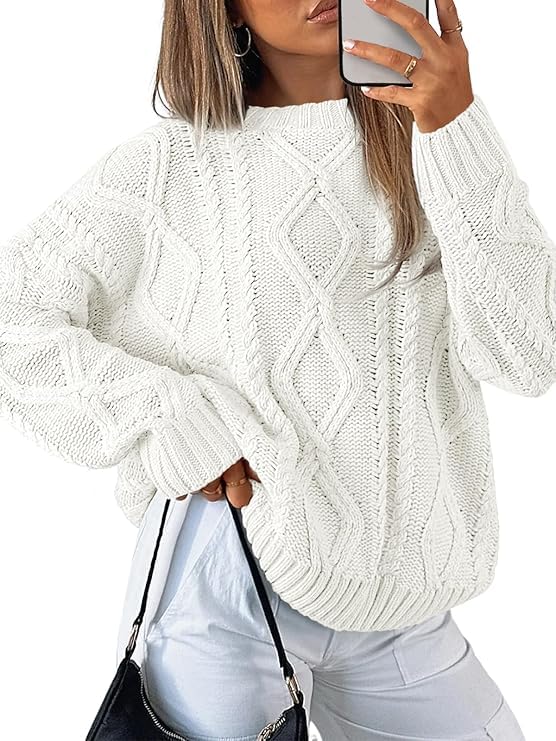 Women's Fall Oversized Pullover Sweaters Casual Loose Crewneck Lo...