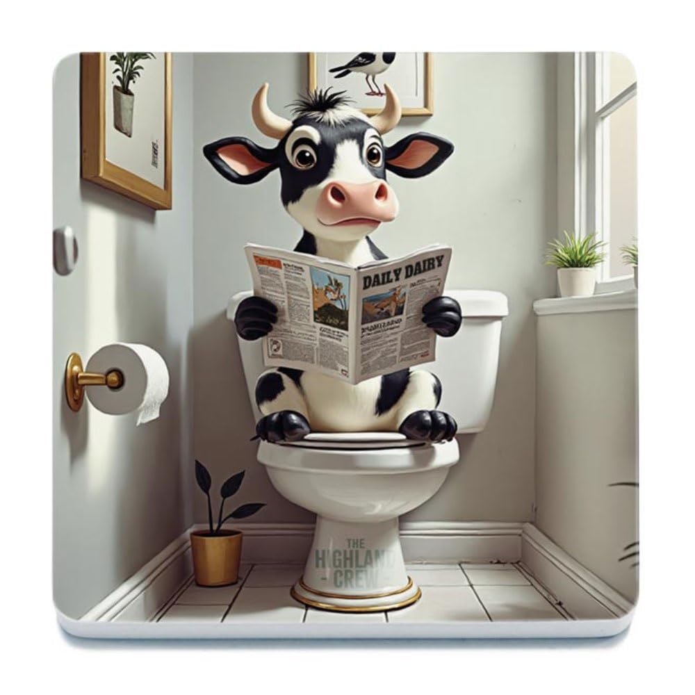 Decorative Coaster (10 x 10 cm) - Highland Crew (Dairy Cow on Toilet - White)