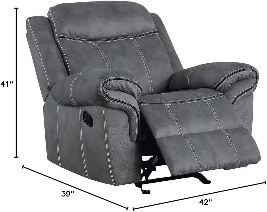Elountik Zubaida Motion Glider Recliner with Wood Inner Frame, Tight Back & Seat Cushion and Latch Pull Handle, Reclining Chair for Living Room Bedroom (2-Tone Gray Velvet, Recliner)