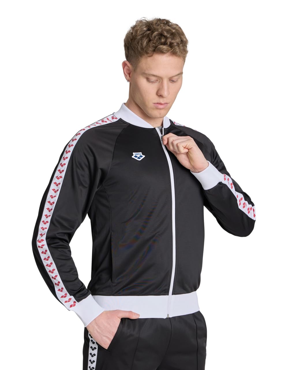 ARENA Men's Team Relax IV Track Jacket Front Zip Side Pockets Warm-Up Top Lightweight Athletic Retro Cool Bomber Jacket