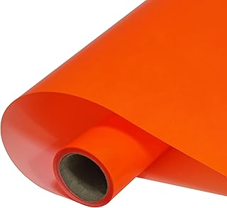 FUNKAKA Fluorescent Orange-Red HTV Heat Transfer Vinyl Rolls, 12" x 10ft Neon Iron on Vinyl for All Cutter Machines PU Str...
